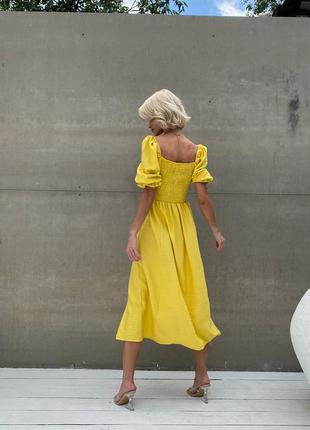 Жовтий літній сарафан сукня платтє натуральний лляний міді4 фото