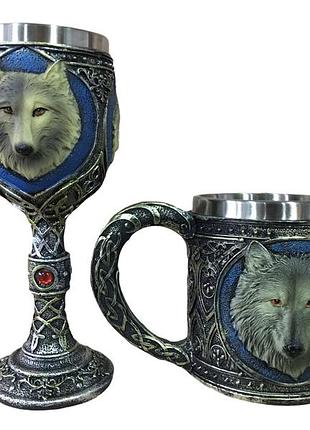Подарунковий набір кухоль чашка келих 3d вовк подарунок