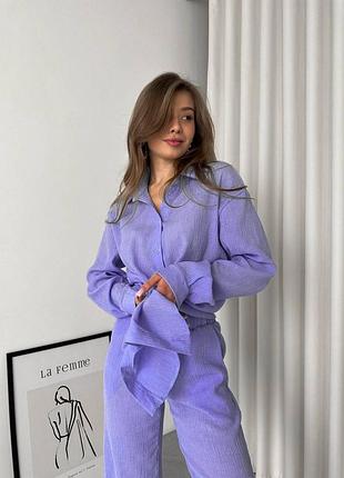 Костюм женский (брюки+рубашка) 42-48 фиолетовый