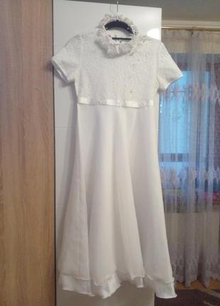 Платье белое, платье до причастия, платье на девочку, платье нарядное1 фото
