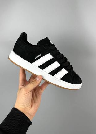 Кроссовки adidas campus black white gum черные женские / мужские