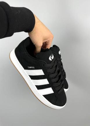 Кроссовки adidas campus black white gum черные женские / мужские6 фото