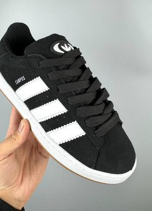 Кроссовки adidas campus black white gum черные женские / мужские7 фото