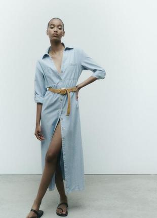 Платье-рубашка с пояском zara