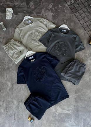 Летний мужской спортивный костюм футболка и шорты stone island
