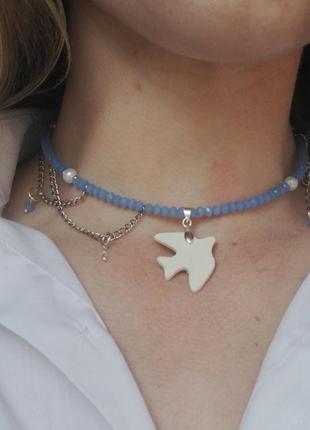 Ожерелье с подвеской горлица/птичка/голуб