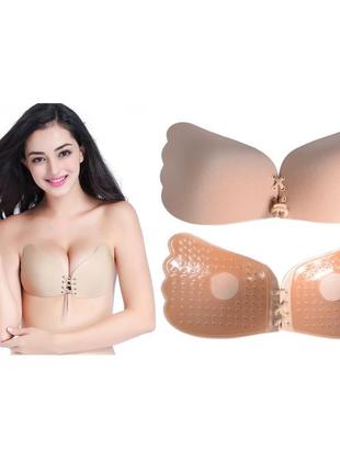 Удобный бюстгальтер невидимка fly bra invisible на силиконовой бежевый размер а