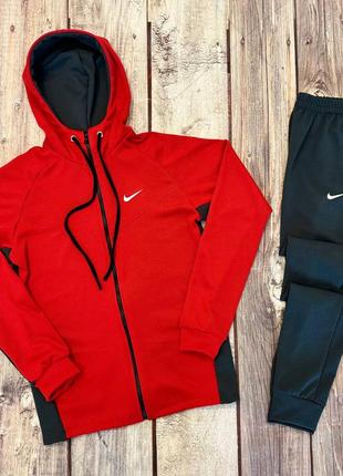 Мужской весенний спортивный костюм в стиле nike dri-fit найк l-xxl красный кофта штаны1 фото