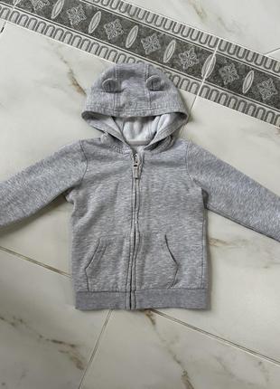 Кофта на блискавці з капюшоном та вушками, сірий, 18-24міс.