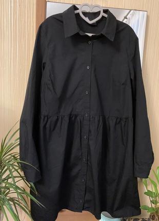 Платье рубашка ярусный черный хлопок asos размер l/xl
