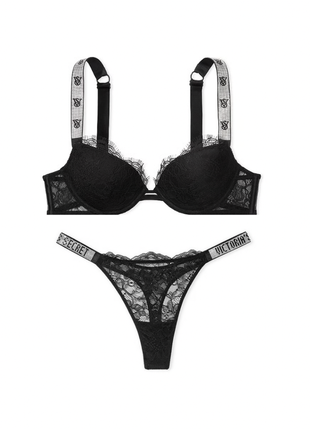 Комплект білизни зі стразами vistоriа's sесrеt shine strap push-up bra & panty чорний