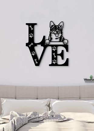 Панно love&paws вельш-корги 20x20 см - картины и лофт декор из дерева на стену.