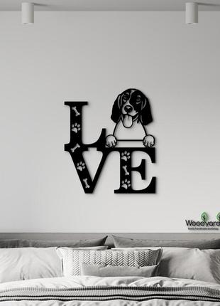 Панно love&paws англійський фоксхаунд 20x23 см - картини та лофт декор з дерева на стіну.