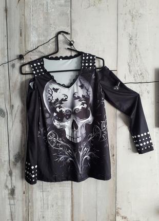 Свитшот готический черный с принтом череп хелловин р м