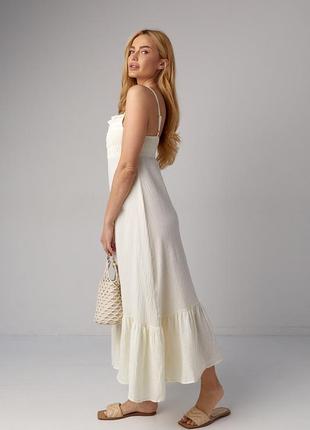 Муслиновый сарафан миди с оборкой и кружевом