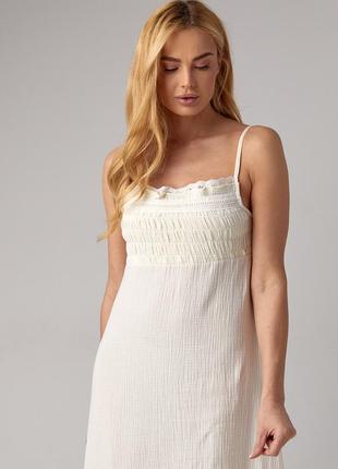 Муслиновый сарафан миди с оборкой и кружевом