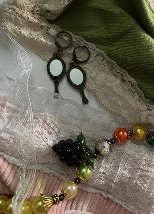 Серьги зеркала, бронзовые, овальные, бижутерия, handmade