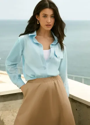 Оверсайз сорочка вільного крою блакитна сорочка з натуральної тканини