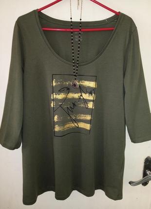 Натуральна-100% бавовна,трикотажна,хакі блузка-футболка з принтом,великого розміру,esmara