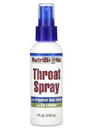 Спрей для горла з екстрактом насіння грейпфрута цинком та ментолом nutribiotic throat spray 118 мл