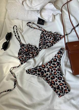 Купальник леопардовый треугольники и плавки бразилиана лео шторки