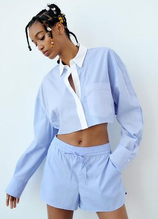 Укороченная полосатая рубашка, топ zara, коллекция 2024, размер xs(s)