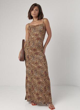 Леопардовий сарафан максі з відкритою спиною