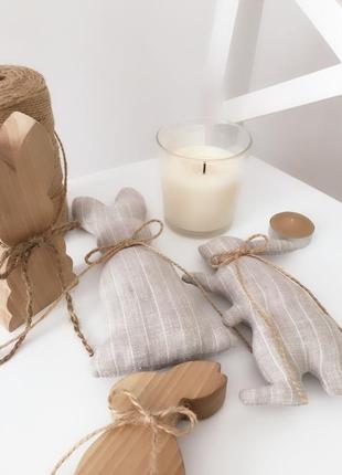 Сірий заєць з льону інтер'єрна іграшка декор тільда зайчик кролик великодній декор еко стиль