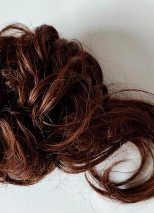 Накладные волосы каштановые резинка хвост хвостик прическа коричневое волоско резиночка парика2 фото