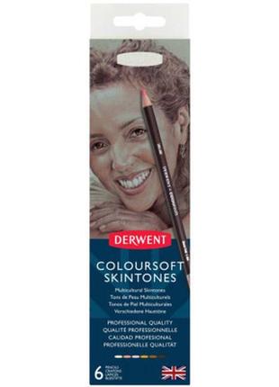 Карандаши цветные derwent coloursoft, телесные оттенки 6 цв в металл. короб (5028252101943)