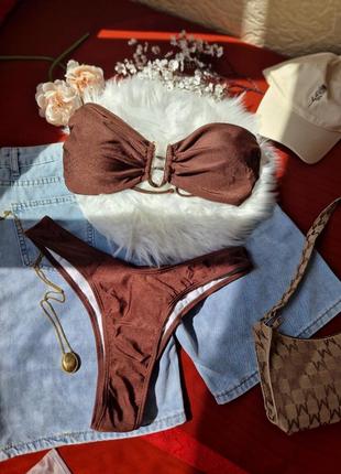 Купальник бандо коричневый высокая посадка🛍️