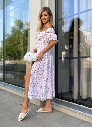 🌈6! шикарное женское платье миди белое белое женское женское платье розовый цветок цветочный принт женкое платьи3 фото