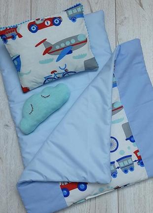 Комплект лялькової постілі для хлопчика в блакитних кольорах7 фото