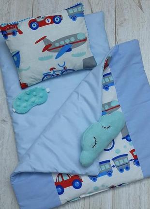 Комплект кукольной постельки для мальчика в голубом цвете6 фото
