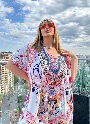 Жіноча літня довга пляжна яскрава туніка xl 2xl 3xl 4xl 5xl л хл 2хл 3хл 4хл 5хл парео