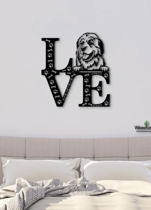 Панно love&bones большая пиренейская горная собака 20x23 см - картины и лофт декор из дерева на стену.1 фото