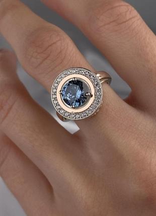 Серебряное кольцо 925 пробы с золотыми пластинами 375 проби вставка цирконии