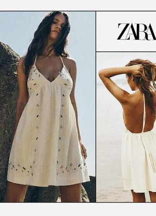 Хлопковое платье с вышивкой, сарафан zara, коллекция 2024, размер xs