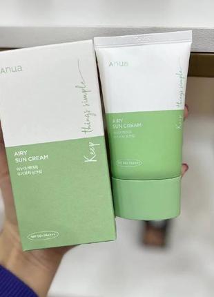 Лёгкий минеральный солнцезащитный крем anua airy sun cream spf50+ pa++++