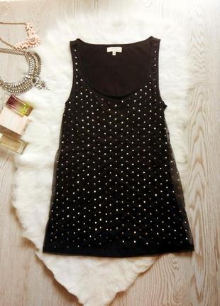 Яркая синяя блуза майка со стразами сеточкой сетка трикотаж нарядная блестящая