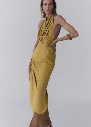 Драпированное платье льняное zara new