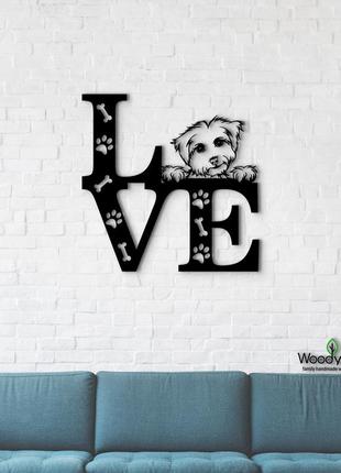 Панно love&paws мальтез 20x20 см - картини та лофт декор з дерева на стіну.