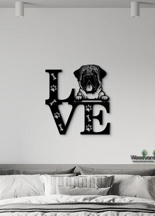 Панно love&paws мастиф 20x23 см - картини та лофт декор з дерева на стіну.