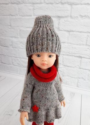 Зимний вязаный комплект одежды ка куклу паола 32 см, подарок девочке4 фото
