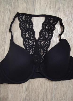 Victoria's secret бюстгальтер ліфчик чорний застібка спереду мереживо на спині 32c/70c