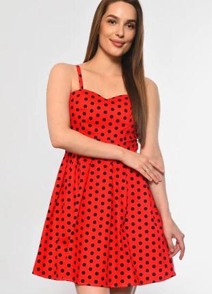 Сукня бюстье на бретелях в горох розкльошонна
