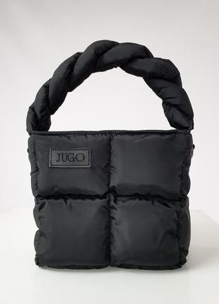 Сумка женская - дутая пуховик шопер jugo, puffer №1 из плащевки черный4 фото