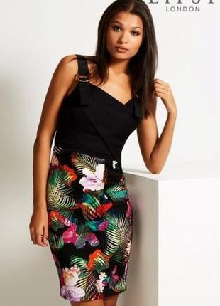Lipsy couture принт бандажное платье тропики цветы юбка платья колорблок приталенная мини облегающая