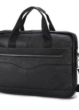 Чоловіча сумка чорна leather collection містка шкіряна сумка з натуральної шкіри сумка для ноутбука