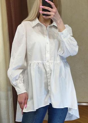 Белая коттоновая удлиненная блузка5 фото